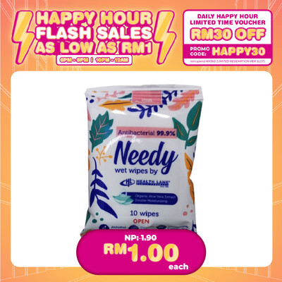 (HAPPY HOUR) NEEDY WET WIPES 99.9% ANTIBACTERIAL-FRAGRANCE PINK (10'S)